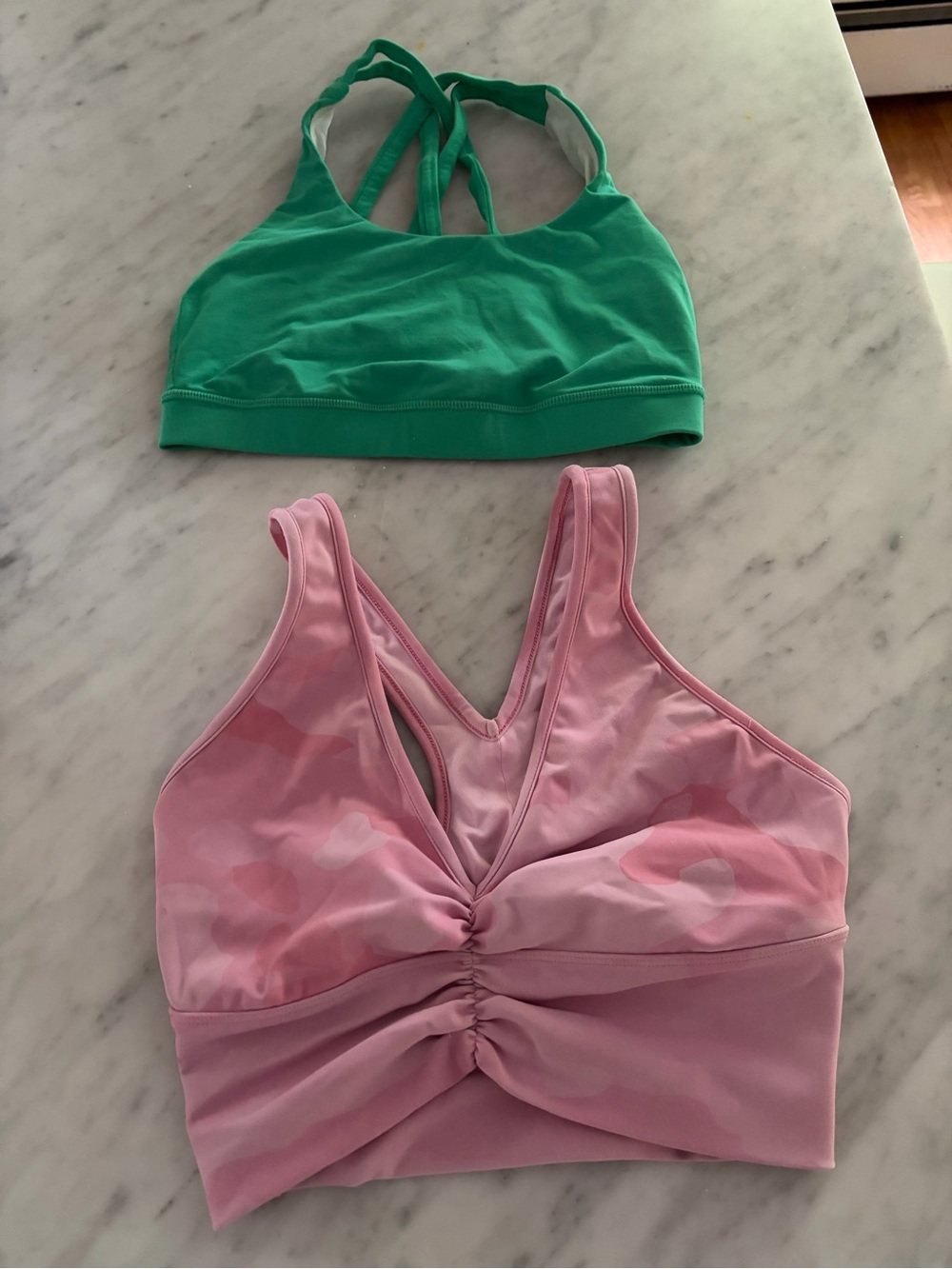 ALO Yoga Light Pink Sports Bra and Lululemon Green Sports bra Small